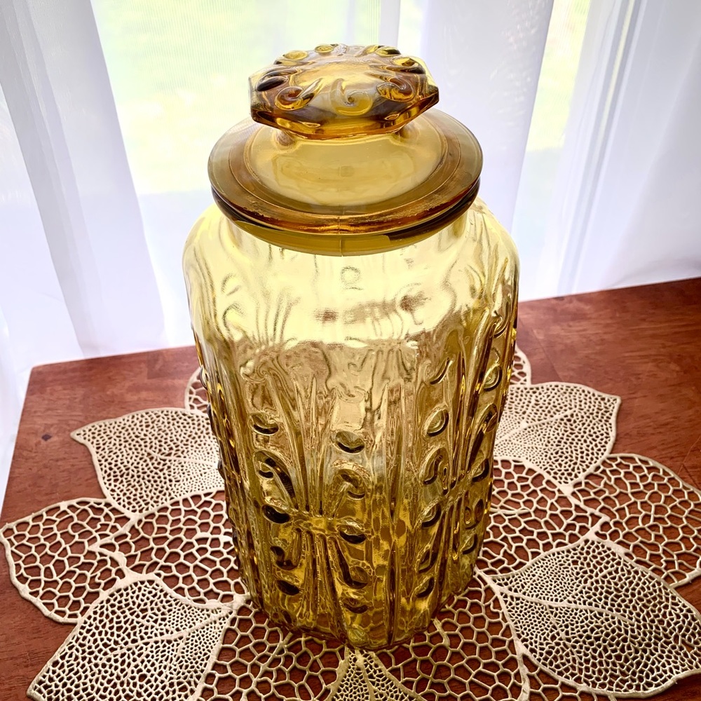 Vintage Amber Glass Jar w/ Lid